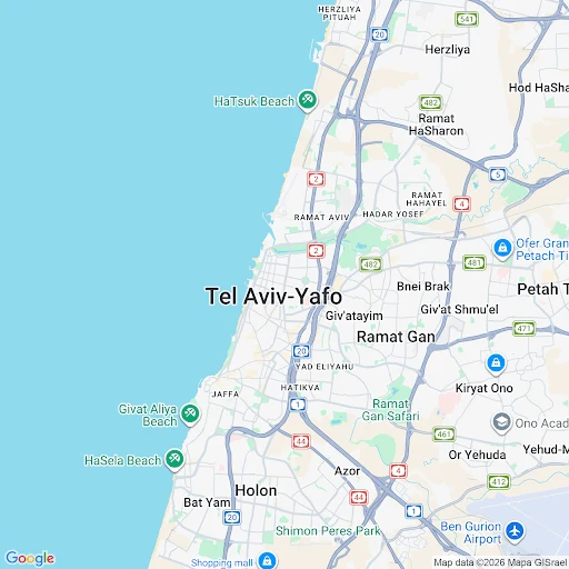 מפה של תל אביב וסביבתה באזור המרכז